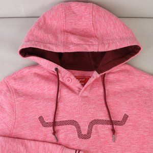 KIMES RANCH FLORAL LOGO CORAL RED PINK PULLOVER TERRY COTTON HOODIE WOMEN'S L